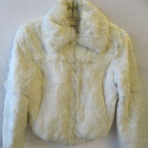Women's White Genuine Rabbit Fur Bomber Jacket